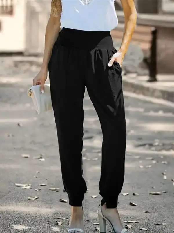 Women’s Solid Color Pocket Relaxed Cargo Pants