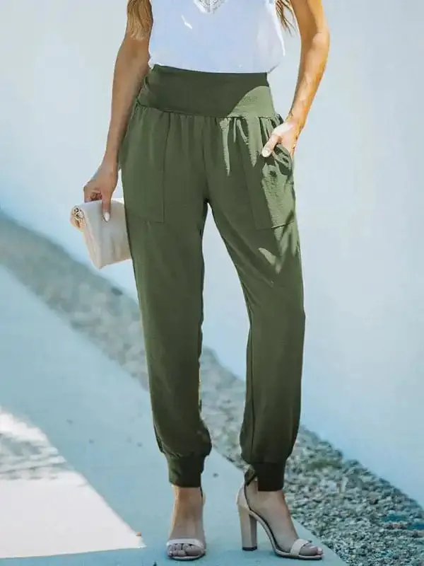 Women’s Solid Color Pocket Relaxed Cargo Pants