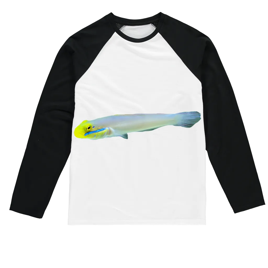 Yellow and White Fish Sublimation Baseball Long Sleeve T-Shirt