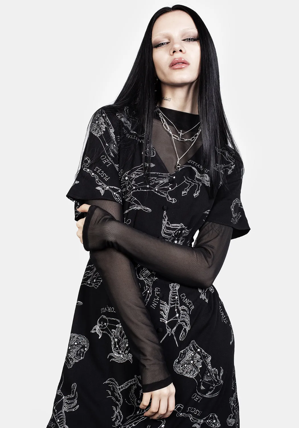 Zodiac Short Sleeve Midi Dress