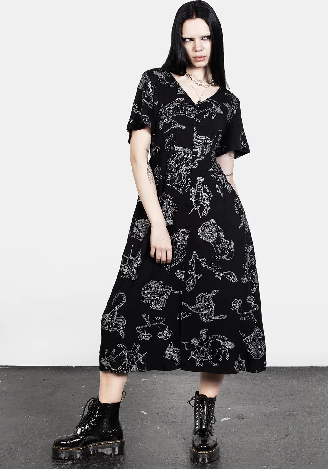 Zodiac Short Sleeve Midi Dress